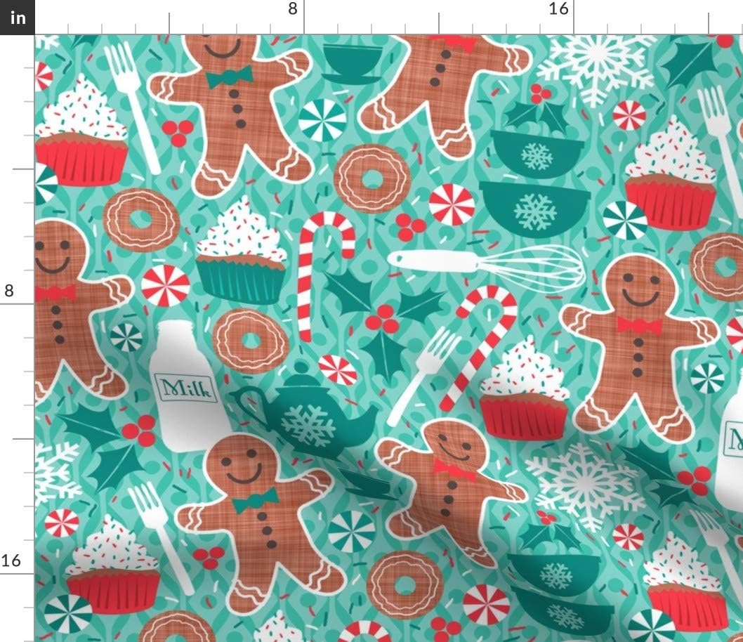 Spoonflower Fabric - Gingerbread Christmas Treats Cookie Cupcake Candy Sweets Aqua Baking Printed on Petal Signature Cotton Fabric by The Yard - Sewing Quilting Apparel Crafts Decor