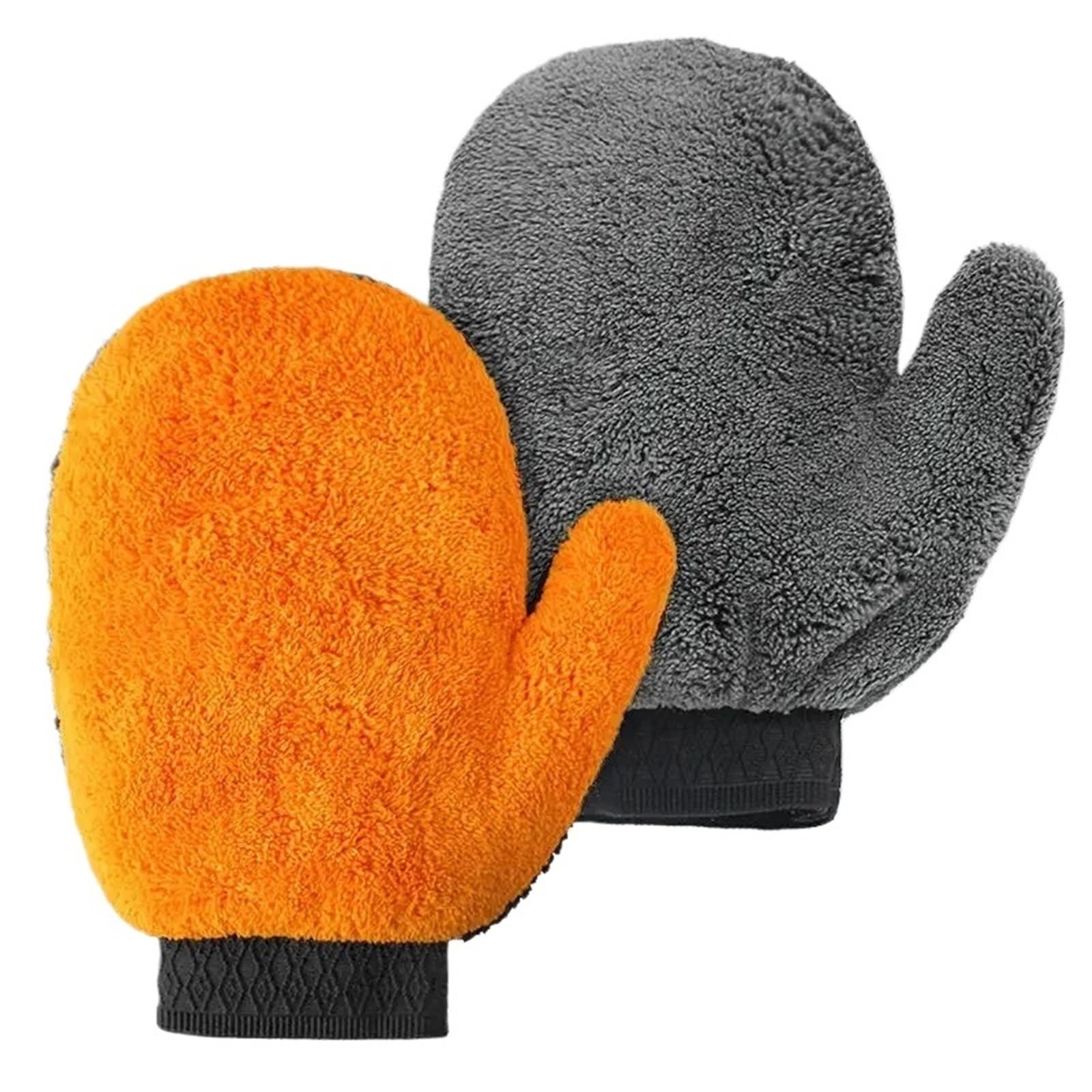 HEUchuan Fleece Car Wash Gloves 4Pcs Soft Car Washing Gloves Double-sided Fleece Microfiber Drying Cloth Body Window Tire Cleaning Glove Thicken