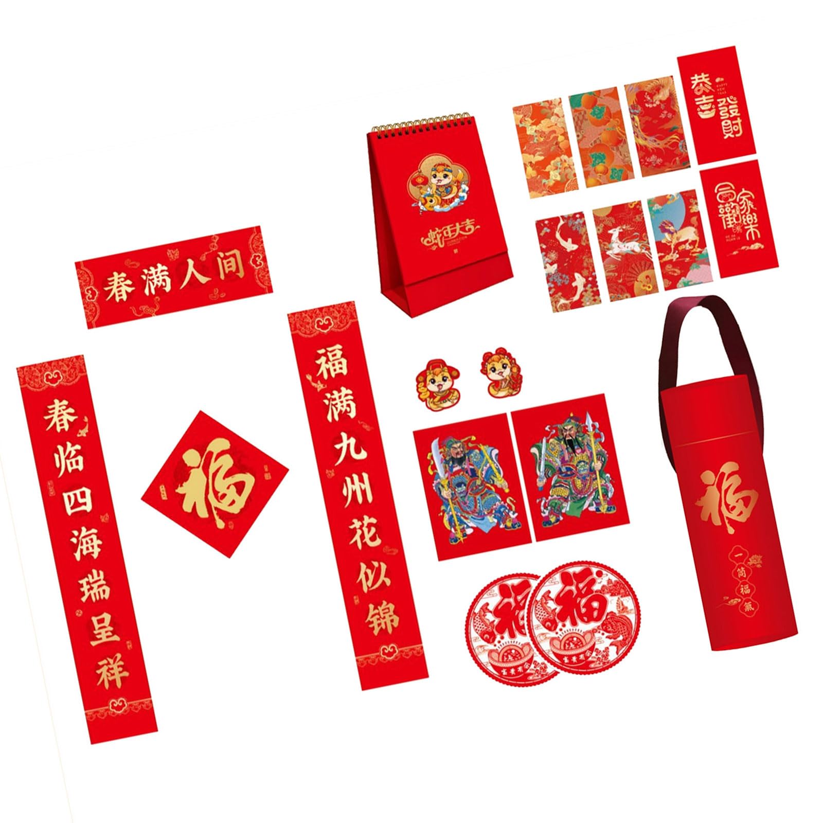 Tsophreniq 2025 Snake Year Using Flocking Couplets Set Tube and Calendar Stylish Spring Couplets with Decal Luck Snake Year Home Decors