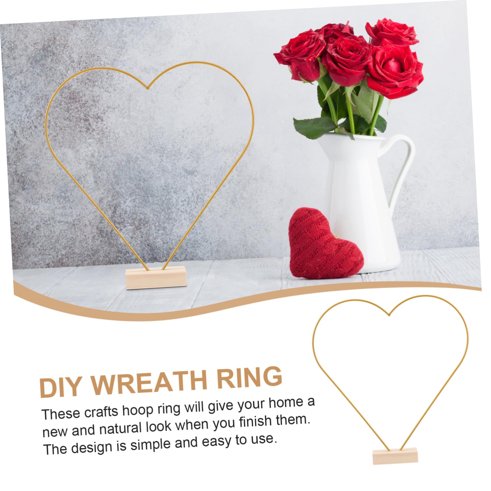 UKCOCO 10 Sätze Teiliges DIY Metallblumenkranz mit Holzständer Langlebige Eisenringe Herzform Stabile Tischdeko für Hochzeit Basteln und Kreative Wohnraumgestaltung