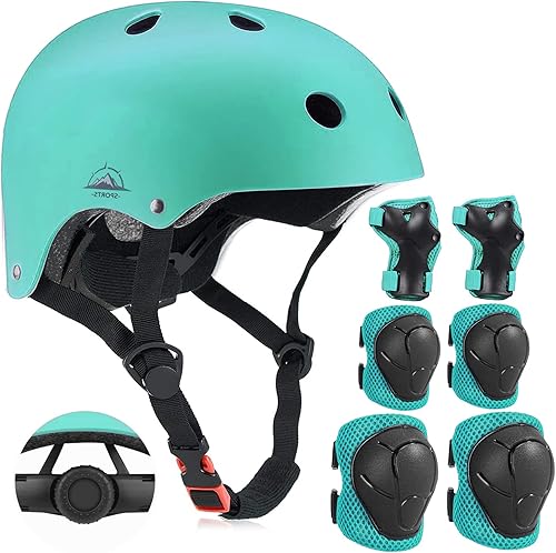 Casco ajustable para niños con rodilleras, coderas y muñequeras - Cascos de bicicleta para niños pequeños de 3-5, 5-8, 8-14 años - Perfecto para