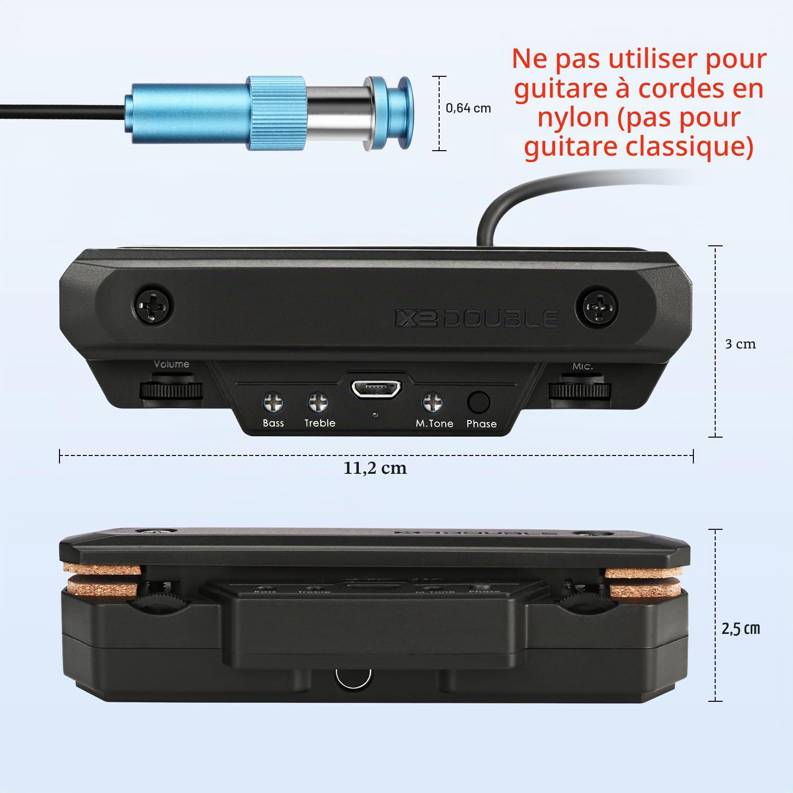 Micro de Guitare Acoustique Rechargeable Actif avec Bobine Magnétique et Contrôle du Volume