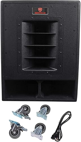 Rockville Subwoofer RBG15FA de 2400 W con alimentación activa, 15 pulgadas, diseño de bocina plegada, 600 W RMS, alta salida SPL, para DJs y eventos