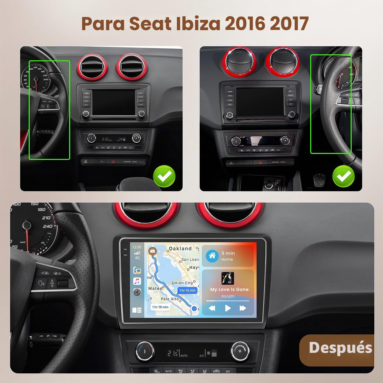 4G+128G Android 15 Radio Coche Seat Ibiza 2016-2017 9" CarPlay