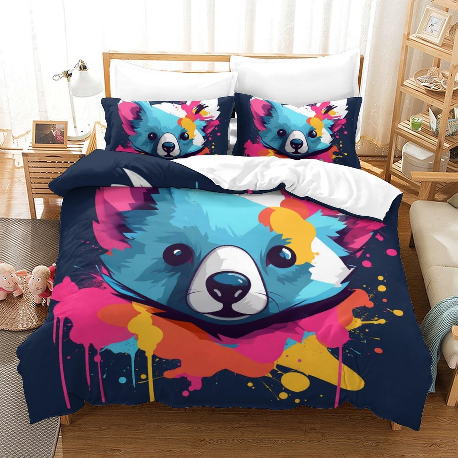 Housse de couette 220x240 Koala 3 pièces avec taies d'oreiller pour ado et adulte