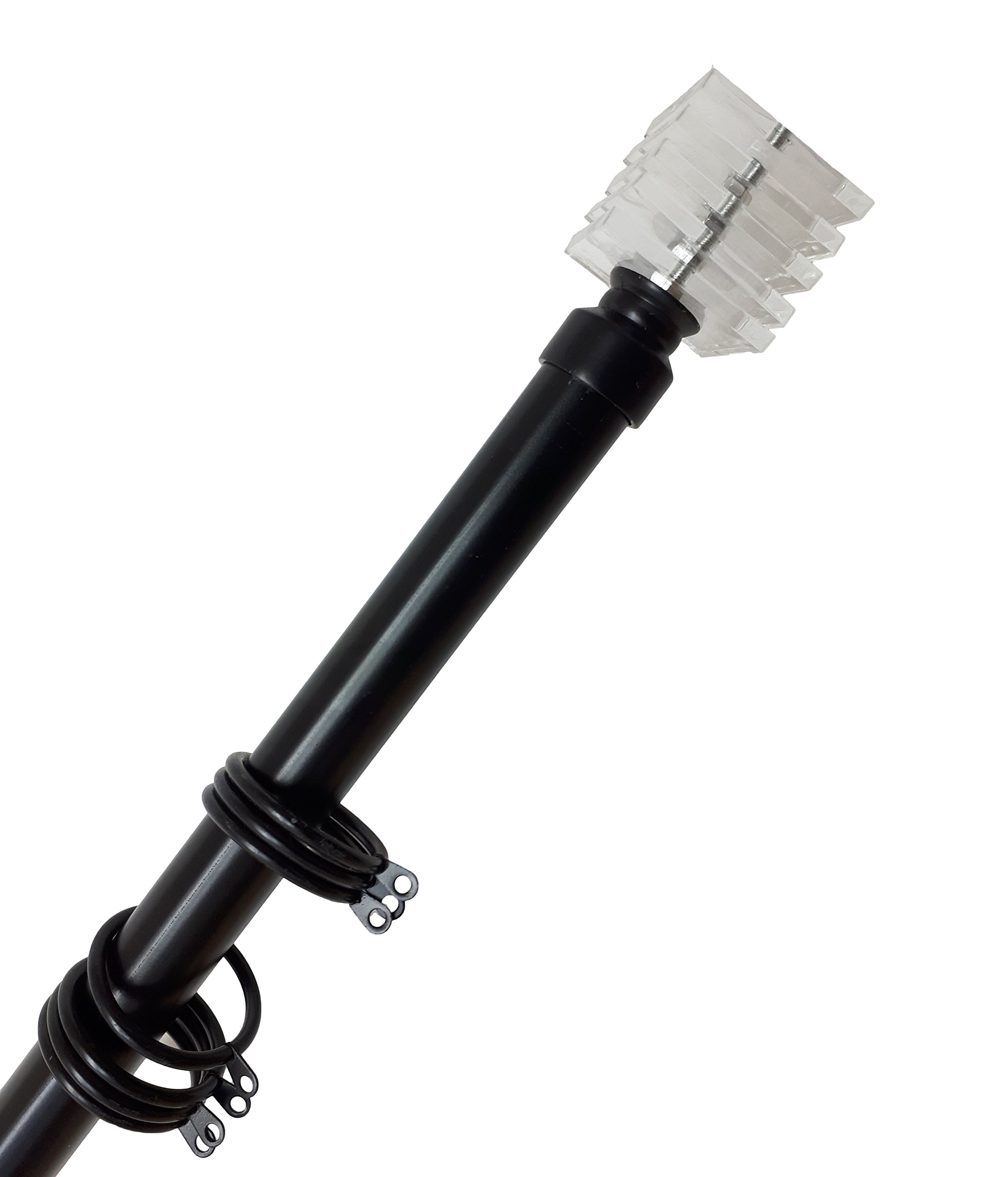 Home Harmony® Square Disc Finial Telescopic Extendable Curtain Pole set In Black or Silver and Matching Holdbacks Available (Black, 120-210 cm)