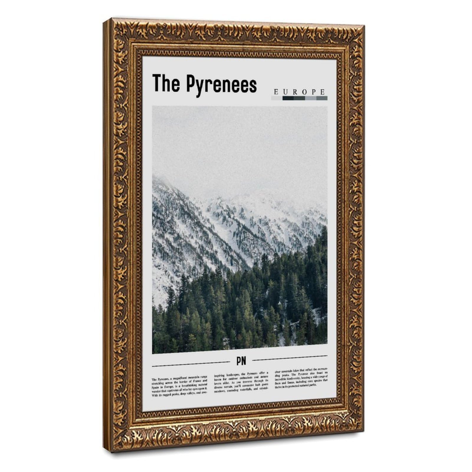 Wcyb Retro Gold Frame The Pyrenees France-Spain-Andorra Scenery Travel Posters Prints Canvas Deco Paintings Wall Art Hangable Frame 8" L X 12" W