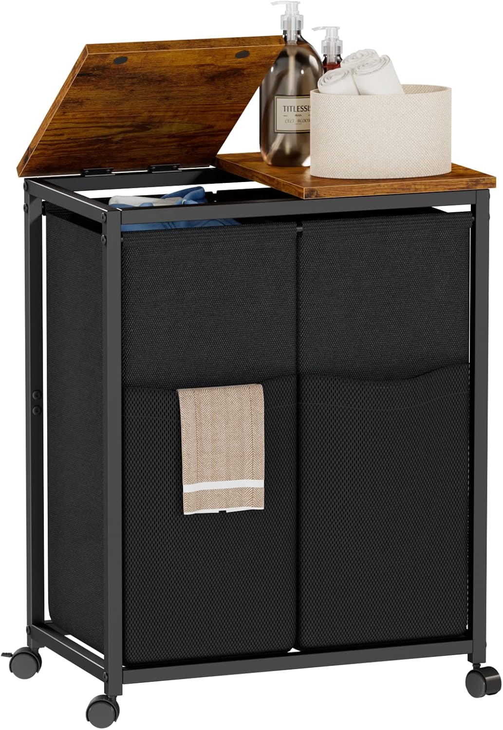 Furnulem Laundry Basket with Wheels, Rolling Laundry Hamper