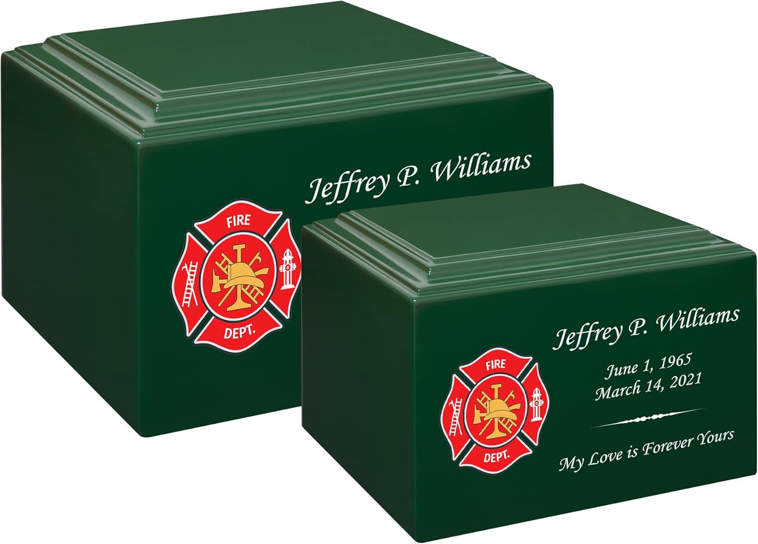 Stonewood Medium Full Color Firefighter Emblem Cremation Urn for Human Ashes - Composite Wood Cremation Urn for Adult Ashes - 110 Cubic Inch Capacity - Personalization Included