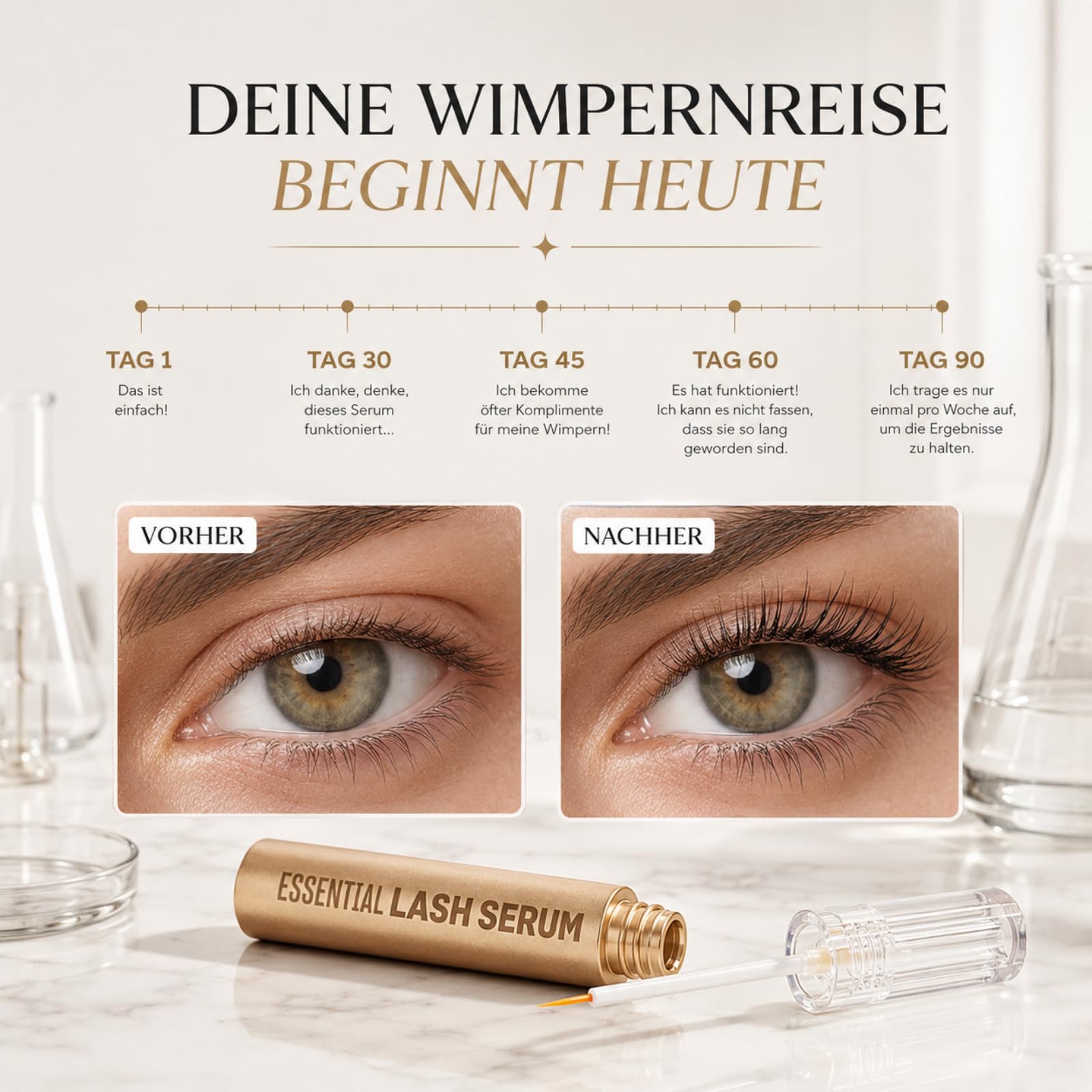 Original Essential Lash Serum(2ML) Lash Serum 4LongLashes Wimpernserum Für Sichtbar Gepflegte Wimpern Feuchtigkeitsspendende Formel Für Zuhause Und Auf Reisen