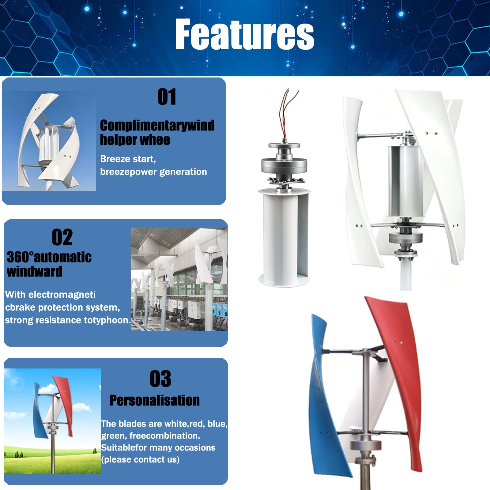 Aerogenerador Doméstico 16000W 20000W Turbina Eólica Vertical Kit Completo 12V 24V 48V 220V con Controlador, Generador de Bajo Ruido en Espiral para Jardín(20000W,220V)
