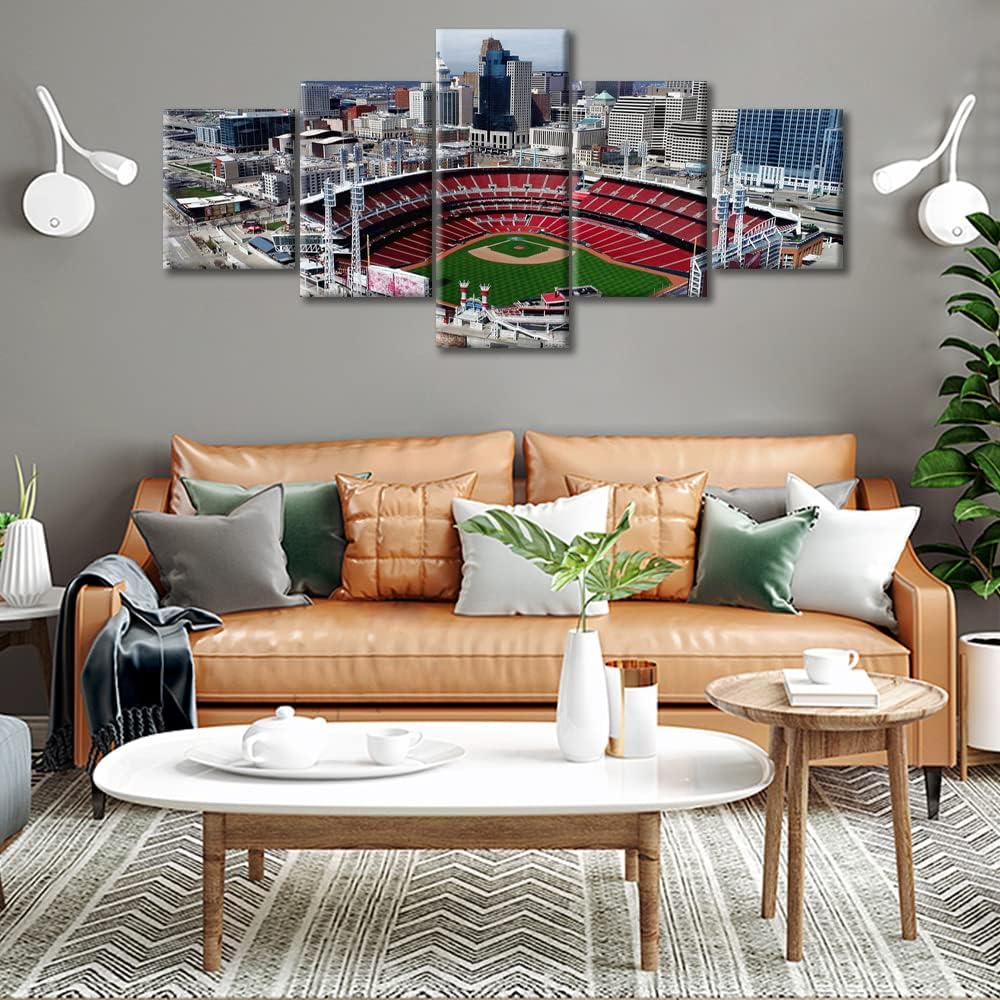 5 Panel Great American Ball Park Baseball Stadium Canvas Wall Art Cincinnati America Baseball Stadium Sports Posters and Prints Bathroom Decor Wall Art House Decor Framed Ready to Hang (50"Wx24"H)