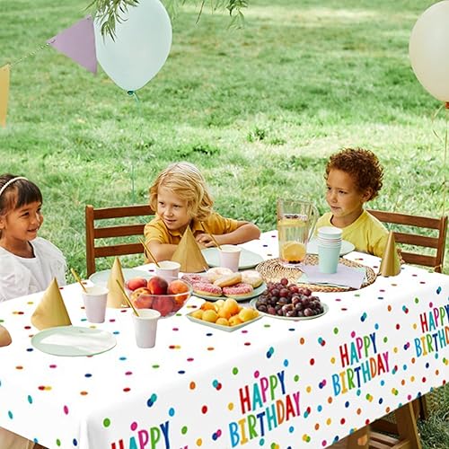 Miniatura 7 de T-Antrix Paquete de 3 manteles de fiesta de feliz cumpleaños, 54 x 108 pulgadas, desechables, de plástico, impermeables, coloridos lunares