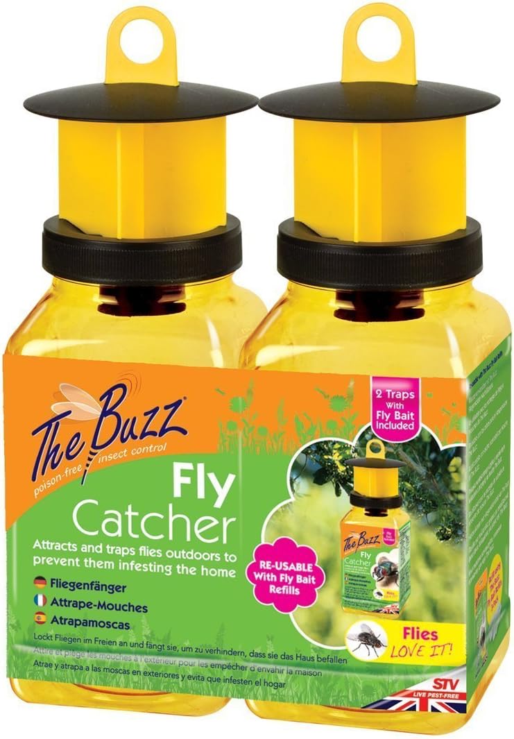 The Buzz Fly Catcher (Super Effective, Refillable Insect Attractant for Outdoor Use, Covers up to 10 m Radius) - Twin Pack (2-Pack)