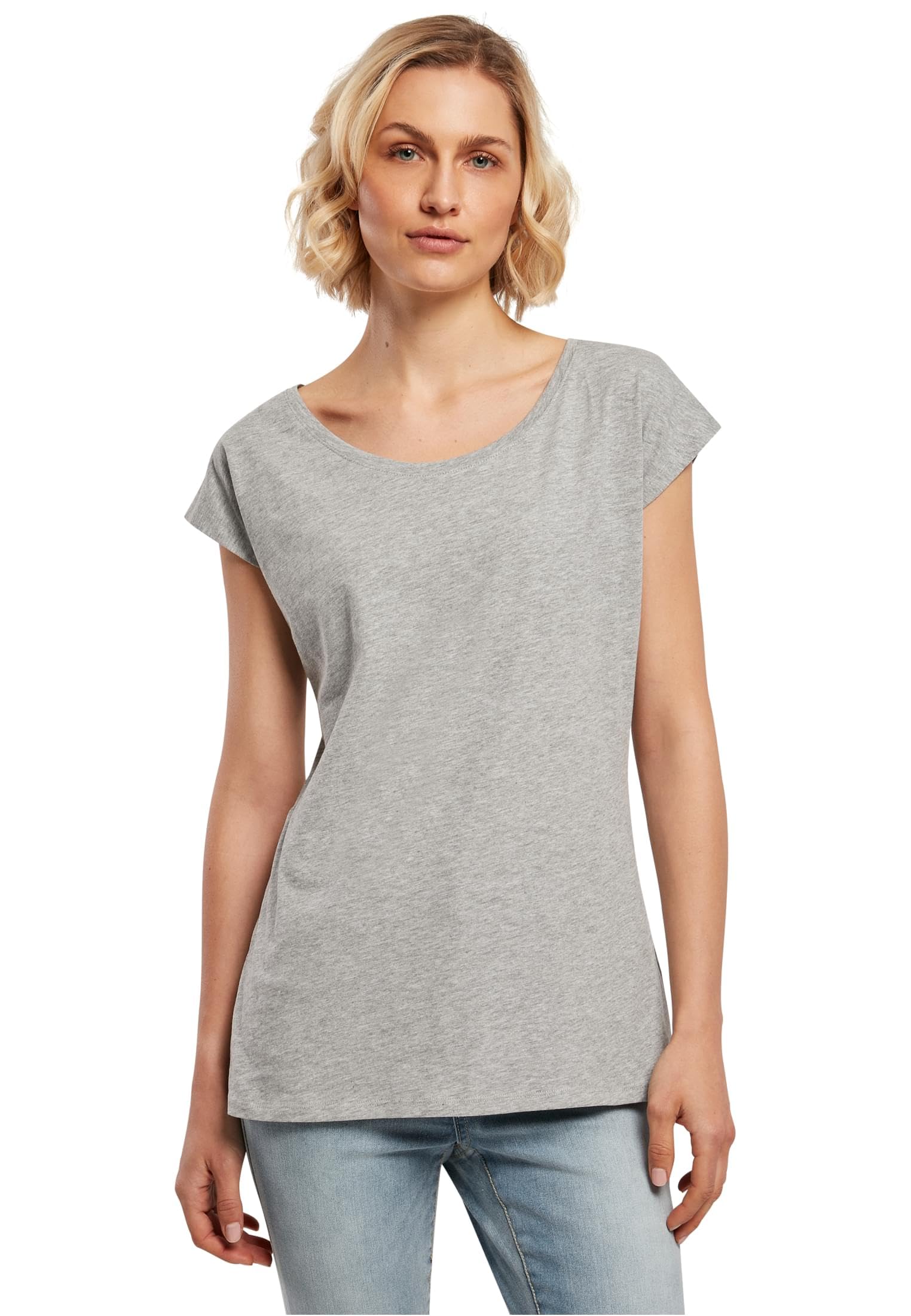 Build Your Brand Women's Gris ’S Wide Neck T-Shirt