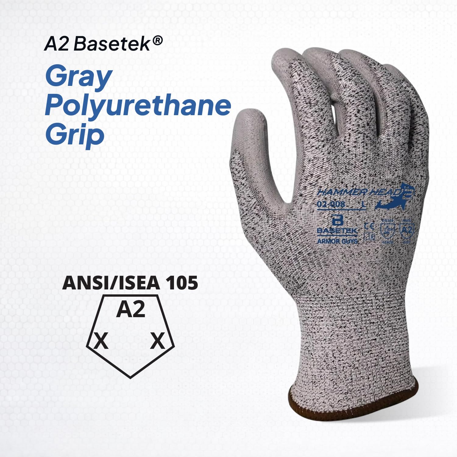 Armor Guys Hammer Head 2 Basetek - Guantes de trabajo resistentes - ANSI A2 resistentes a los cortes, revestimiento de poliuretano para un agarre superior - Ideal para construcción, automoción y