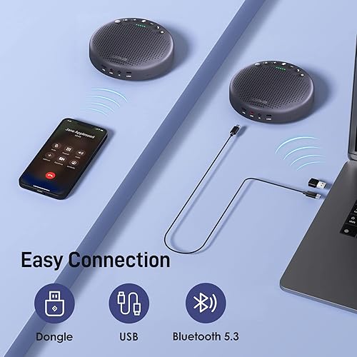 Miniatura 6 de EMEET Altavoz de conferencia y micrófono con 8+1 micrófonos, captación de voz de 360, reducción de ruido, BluetoothUSBDongle altavoz para 14