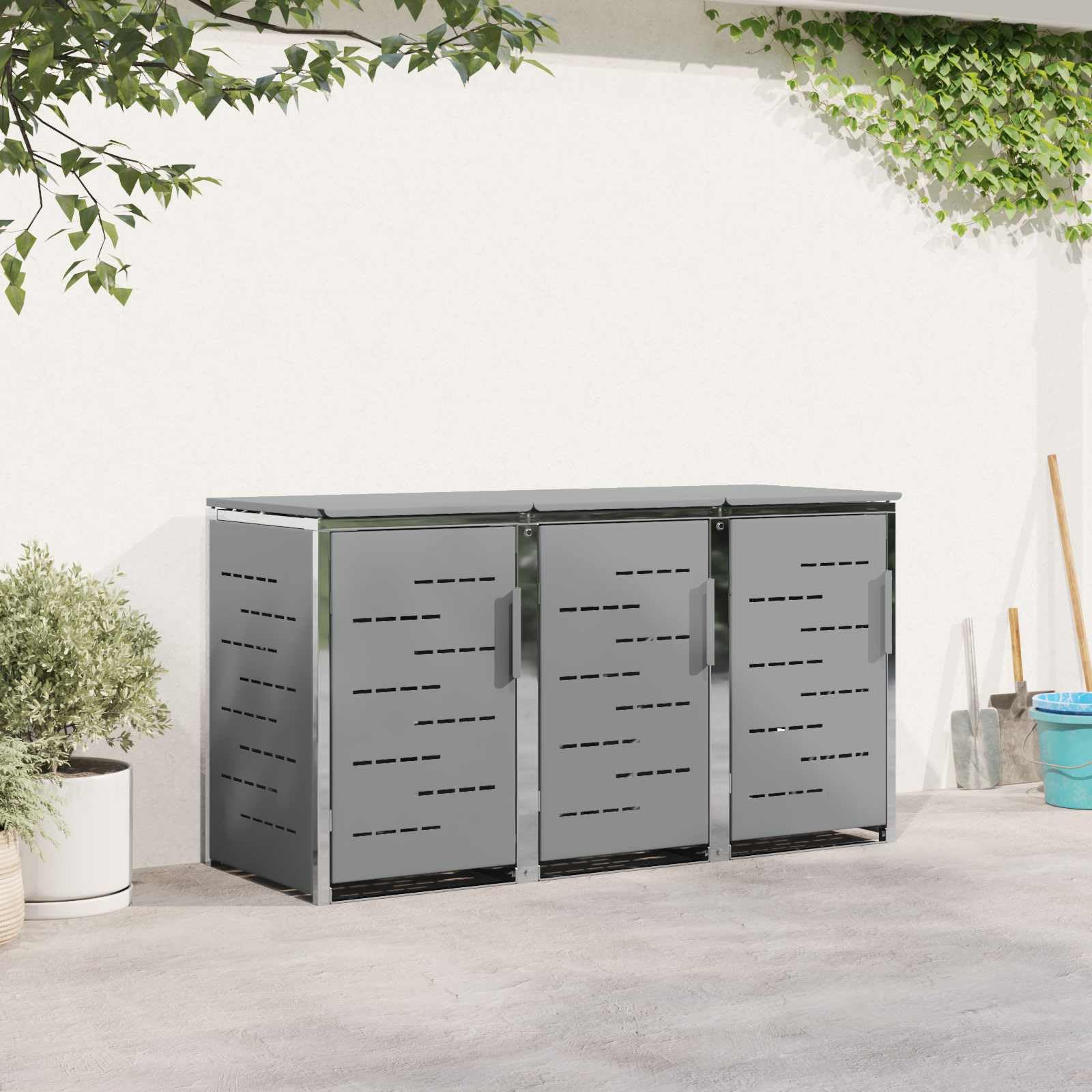 vidaXL Mülltonnenbox Edelstahl Grau