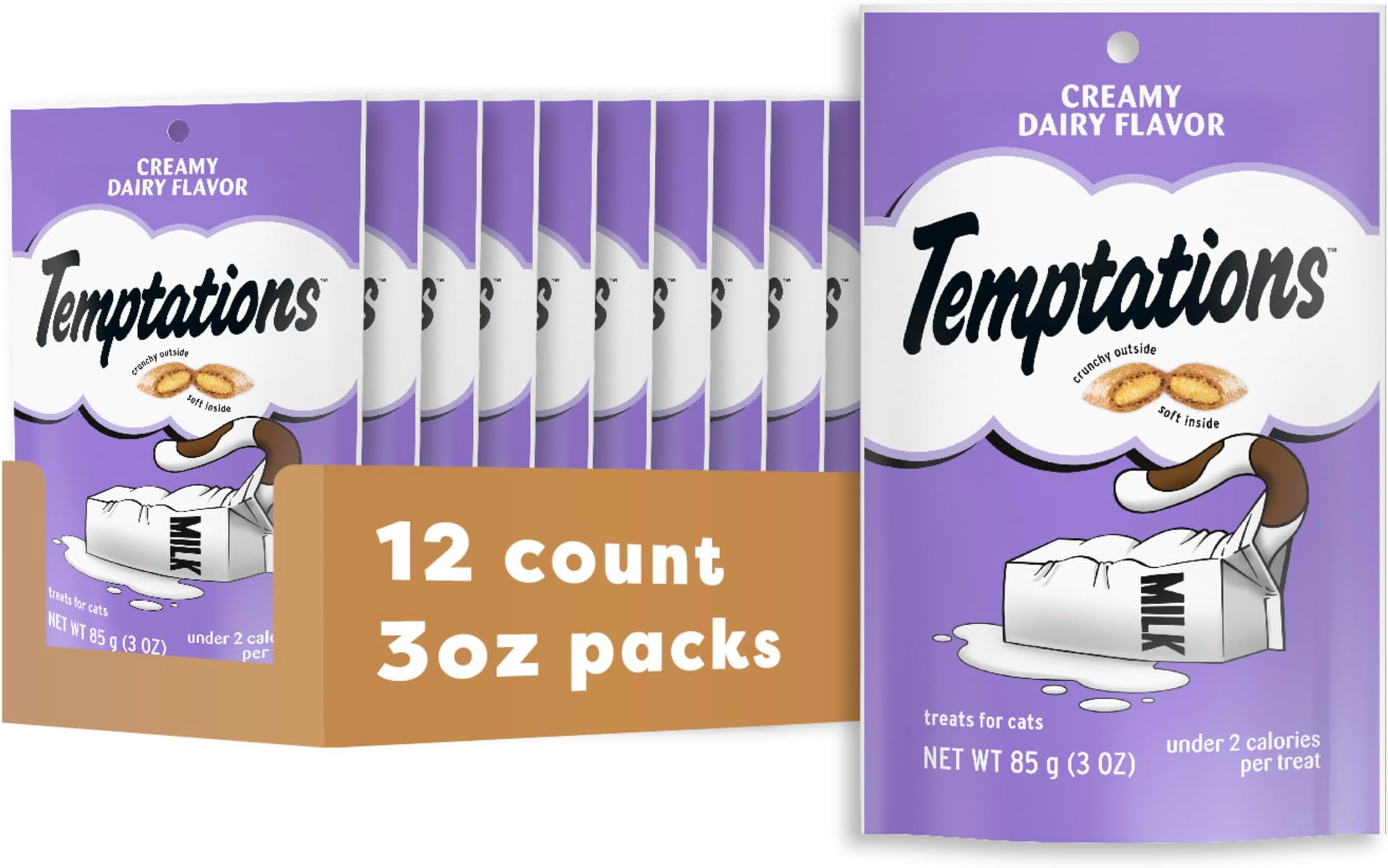 Cat Treats, Classic Crunchy and Soft Cat Treats, Creamy Dairy Flavor, 3 oz. Pouch (Pack of 12)