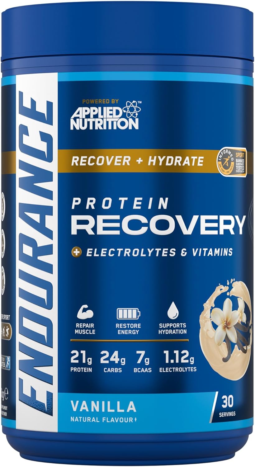 Applied Nutrition Endurance – Post Exercise Recovery Drink, Protein Powder with Carbohydrates Electrolytes BCAAs Vitamins & Minerals (1.5kg – 30 Servings) (Vanilla)