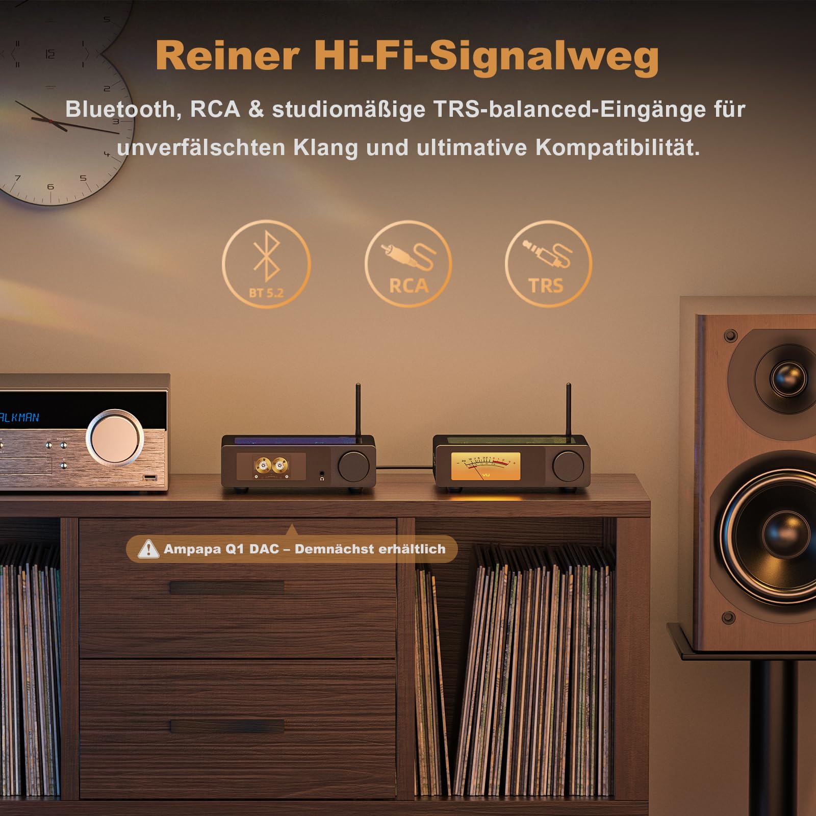 D1 2-Kanal Bluetooth Verstärker HiFi 300W×2 Stereo Amplifier mit HPF, VU-Meter, SUB Pre-Out, TRS-Eingang, Klangregelung & Fernbedienung