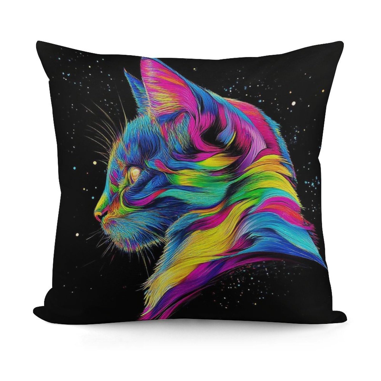 Pattern Decorative Cushion Covers Soft Colorful Space Trippy Cat Plush Pillow Cover for Sofa Bedroom Pillow Shell