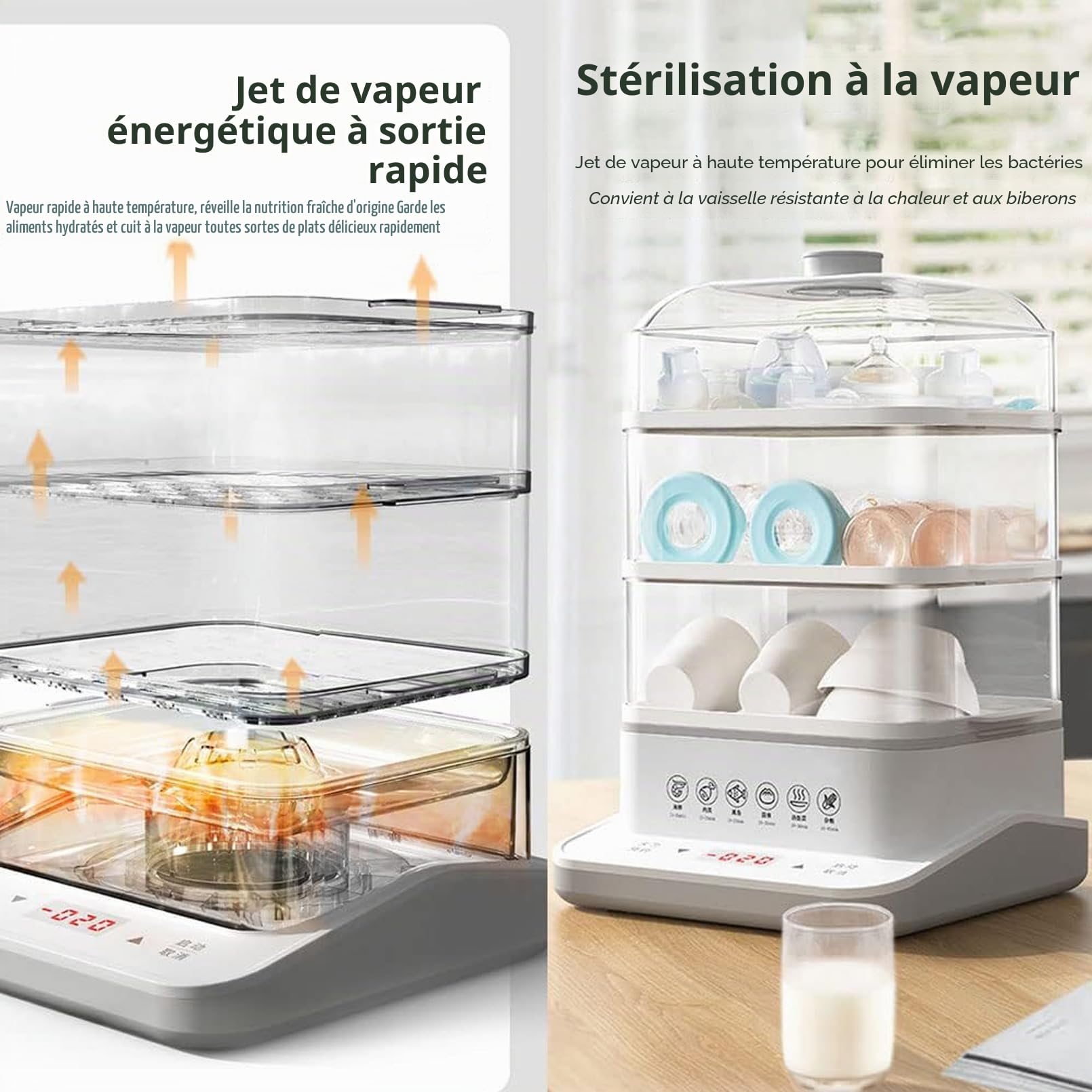 Cuiseur Vapeur 800 W 40 L 3 Niveaux Polypropylène Design Empilable