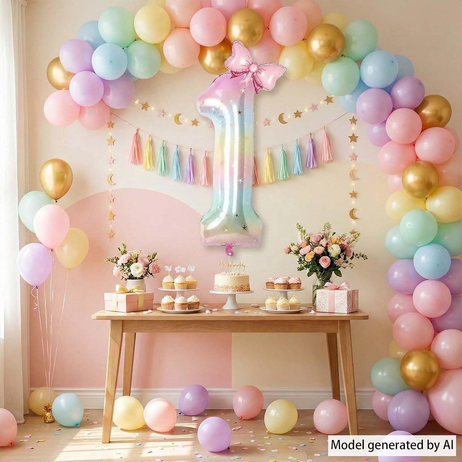 Rainbow Bow Number 1 Balloon 40 Inch, Pastel Foil Kit for 1st Girl Party image 3