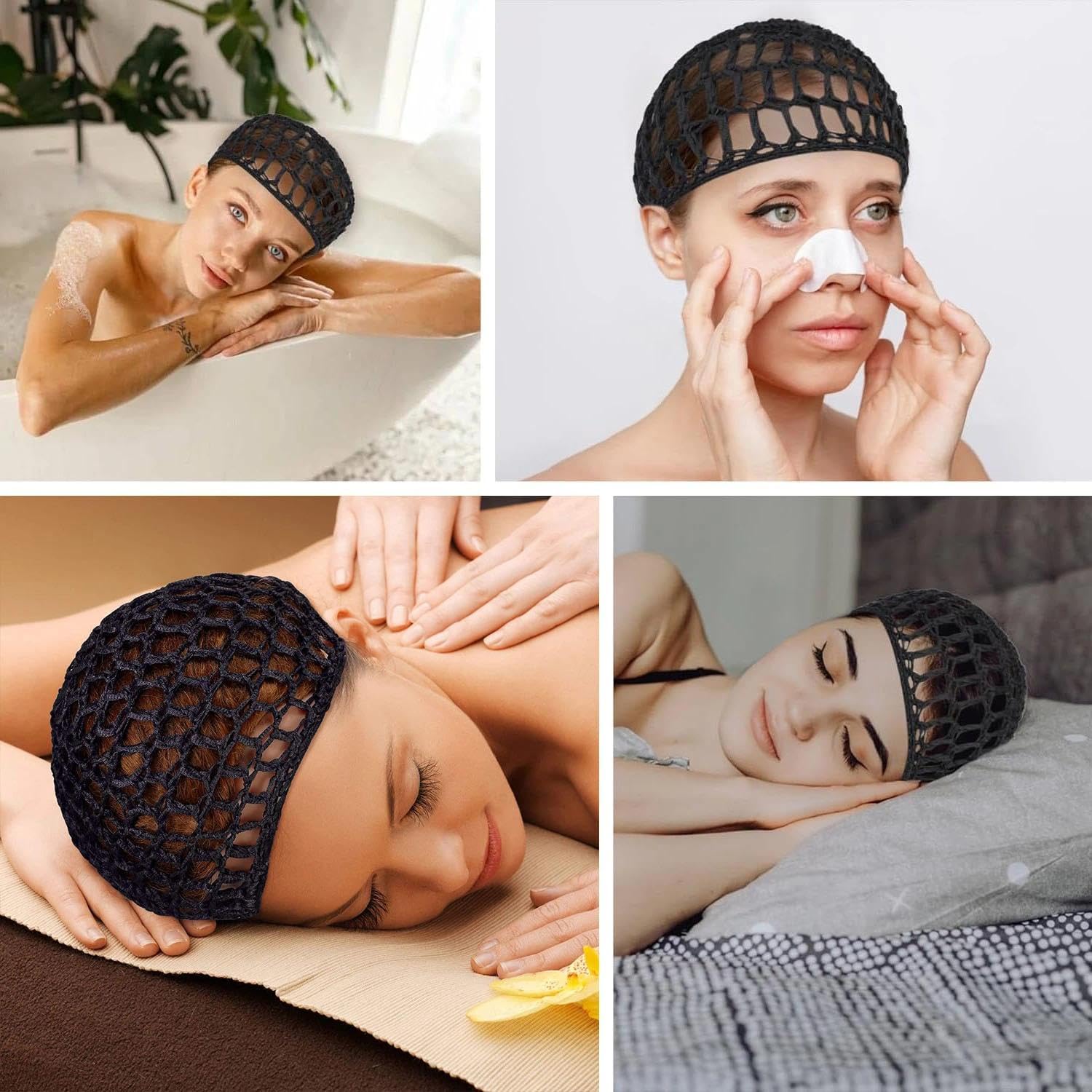 3 Piezas Cabello Crochet, Redes Malla De Ganchillo, Redecilla Pelo, Redecillas Cabello Dormir, Red de Cabello Crochet, Para Tomar Un Baño, Dormir, Cocinar o Limpiar Proteger el Cabello (Negro)