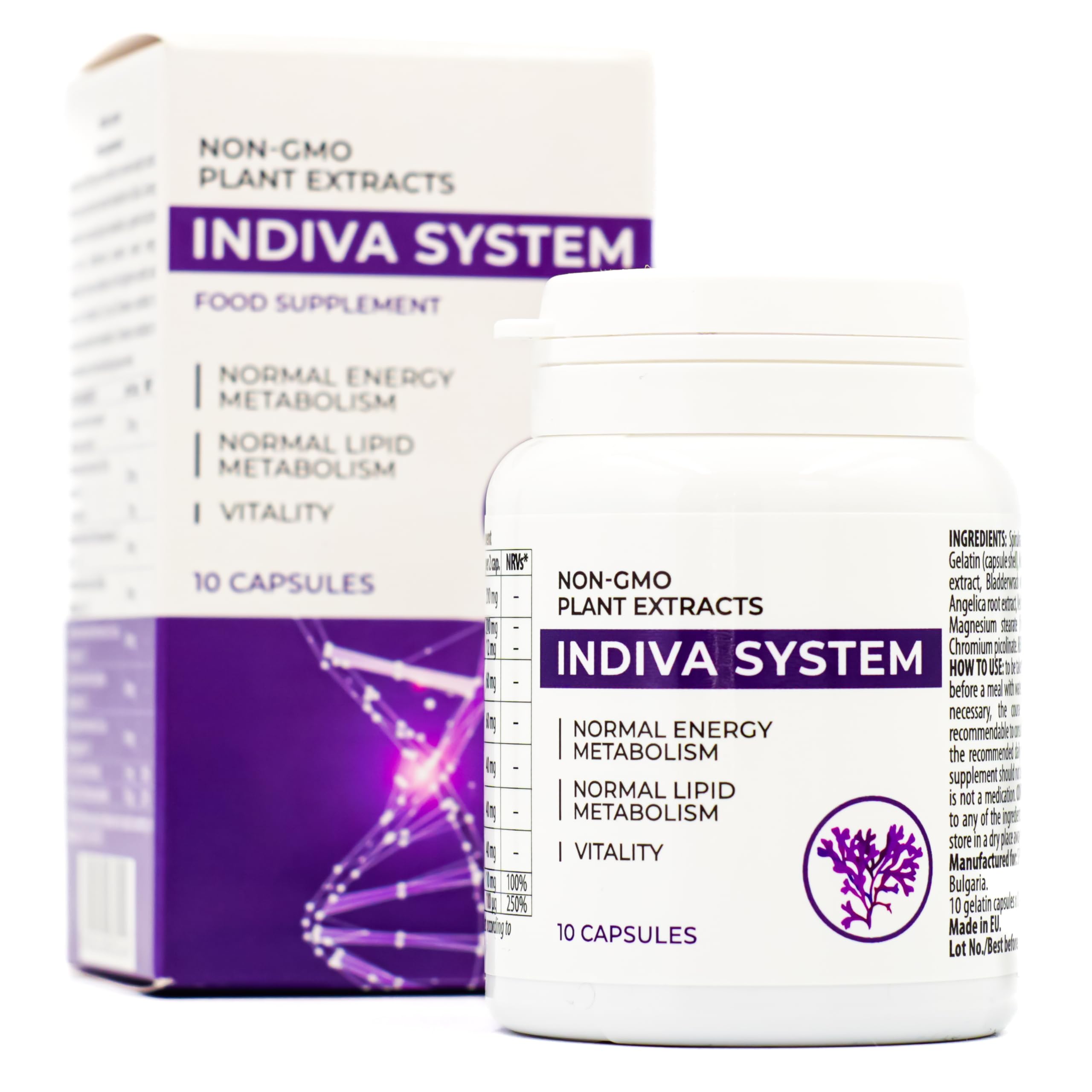 Indiva System Supplément Alimentaire Brûleur de Graisse Puissant, Contrôle d'appétit, pour Homme et Femme, Avec Spiruline et Caféine, 30 Capsules