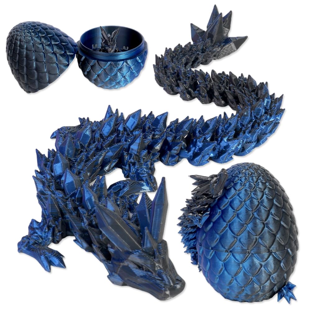STUYKDIA 3D Dragon Egg Articulating Gemstone Crystal Dragon Figurine Dragon Removable Dragon Egg Flexible Joints Home Decor Executive Desk Toys Home Office Decor Executive Desk Toys (Blue Black)