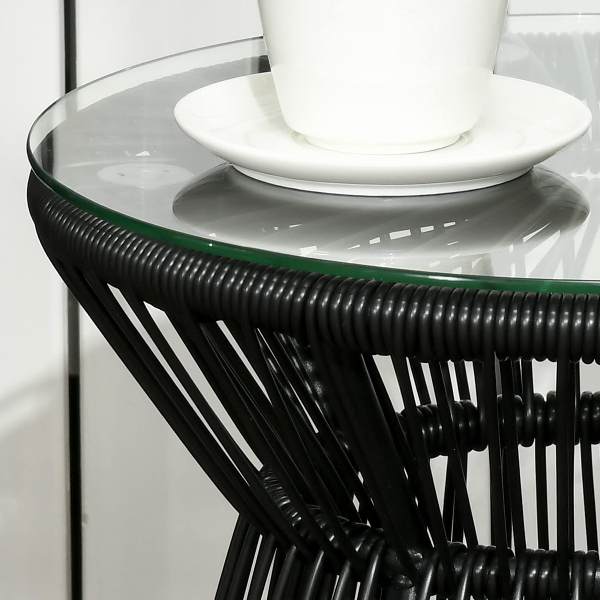 Outsunny Mesa Auxiliar de Ratán Sintético Redonda Ø40x42 cm Negro | Mesa de Centro Redonda, Marco de Metal, Carga 30 kg, para Patio Jardín Balcón