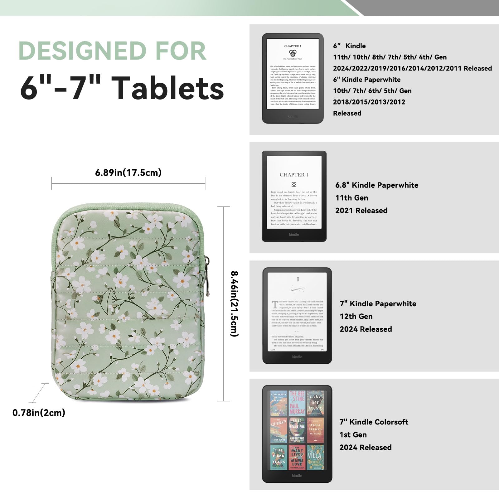 Clezolraa 6-7 Inch Puffy Sleeve Case for 7