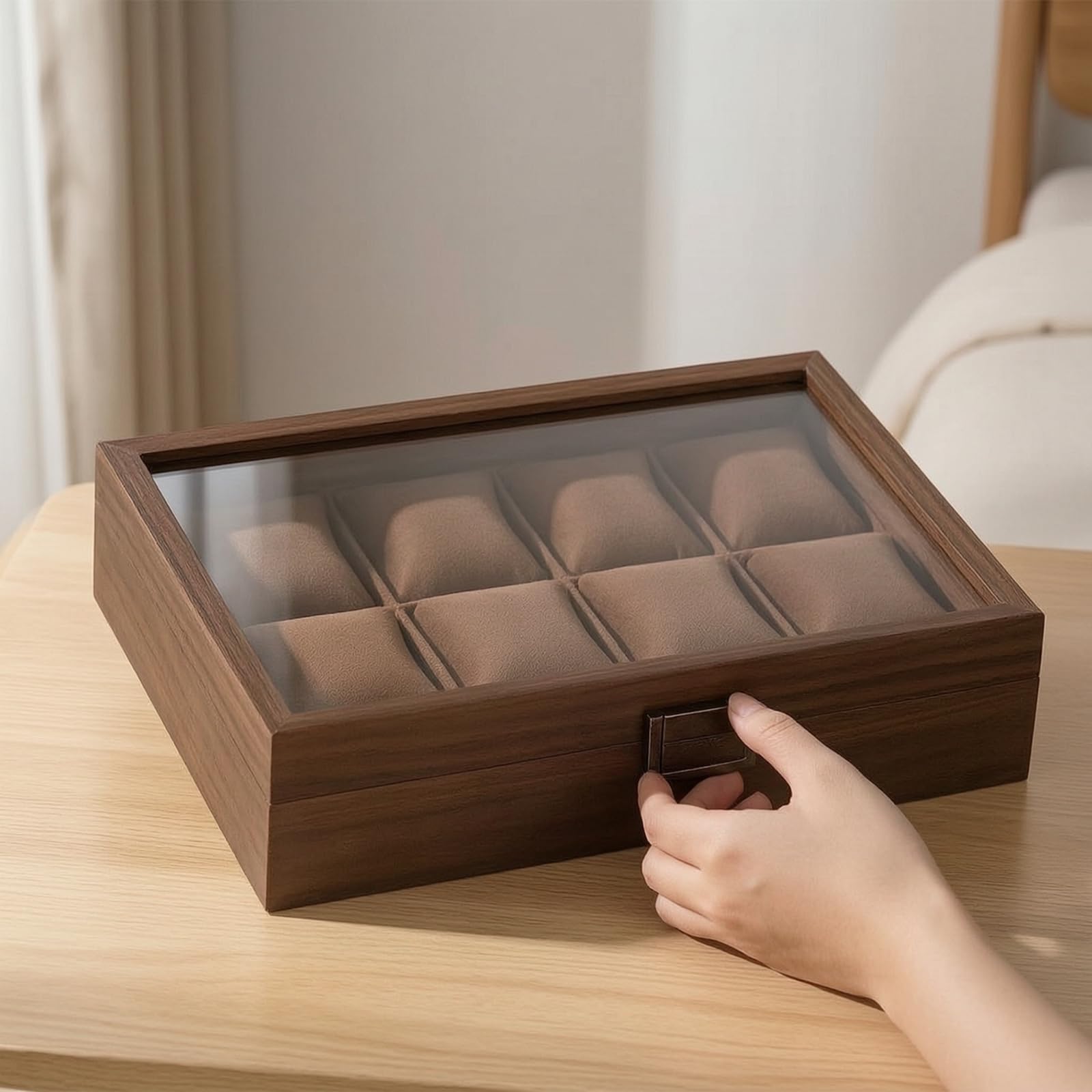 Gralara Organizador Relojes con Tapa Clásico Estuche Organizador Relojes con Compartimentos Expositor para Cómoda