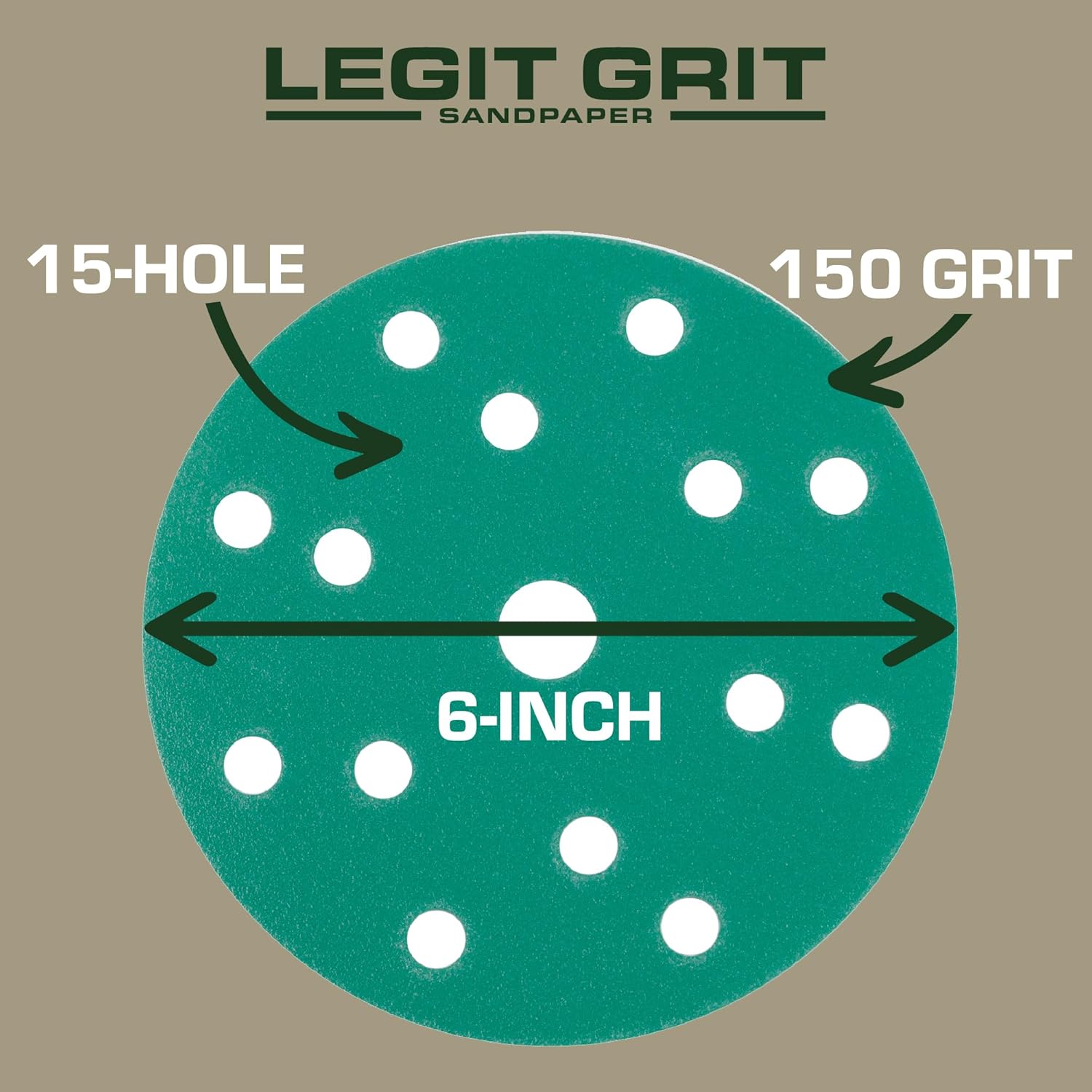 6 inch Sand Paper Disc, 15-Hole, 150 Grit, 150 Pack