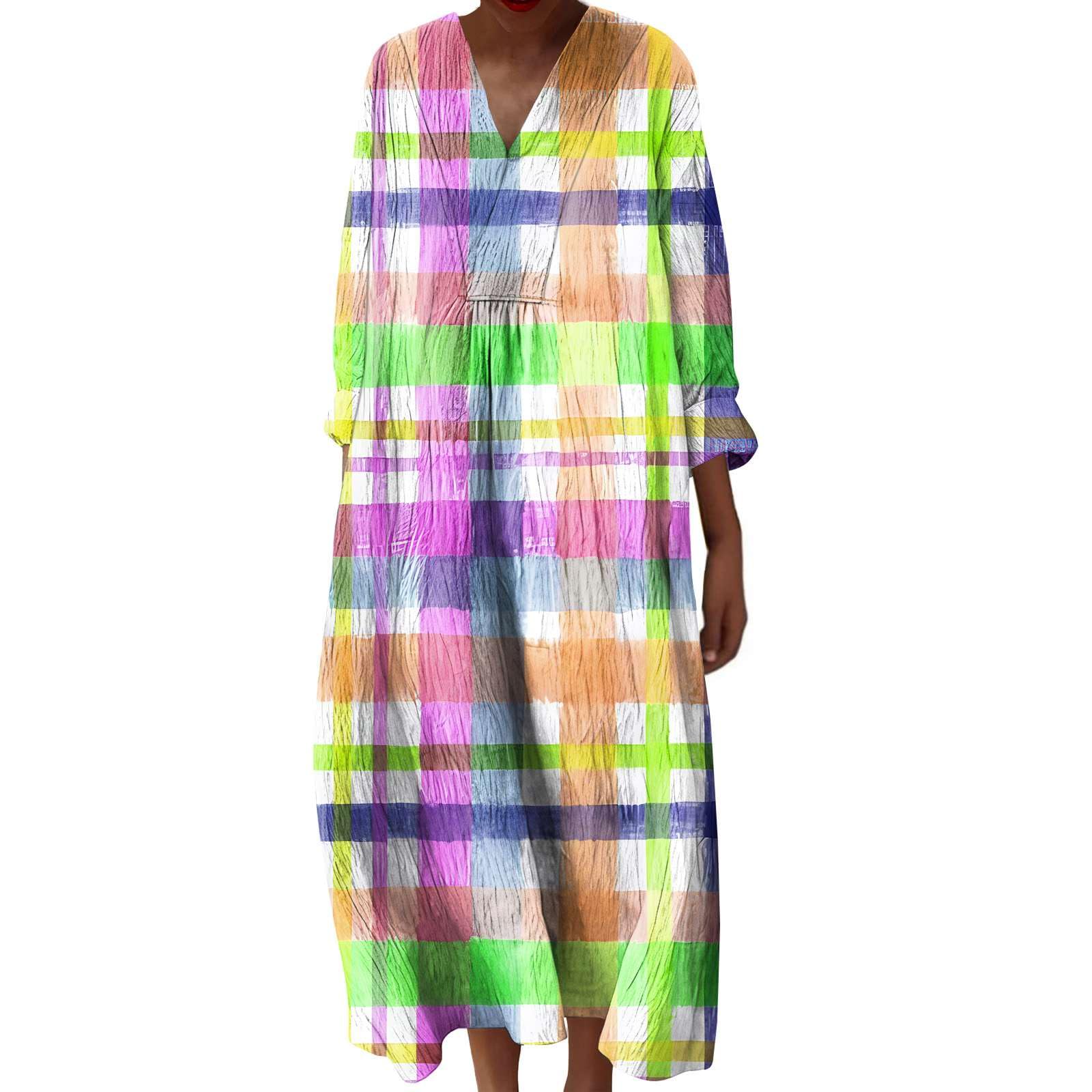 Summer Dresses for Women UK Plus Size Linen Italian Dress Boho Ethnic Print Long Short Sleeve V Neck Kaftan Cotton Casual Tunic Petite Italy Ladies Holiday Beach Clothes Sun Dress with Pockets