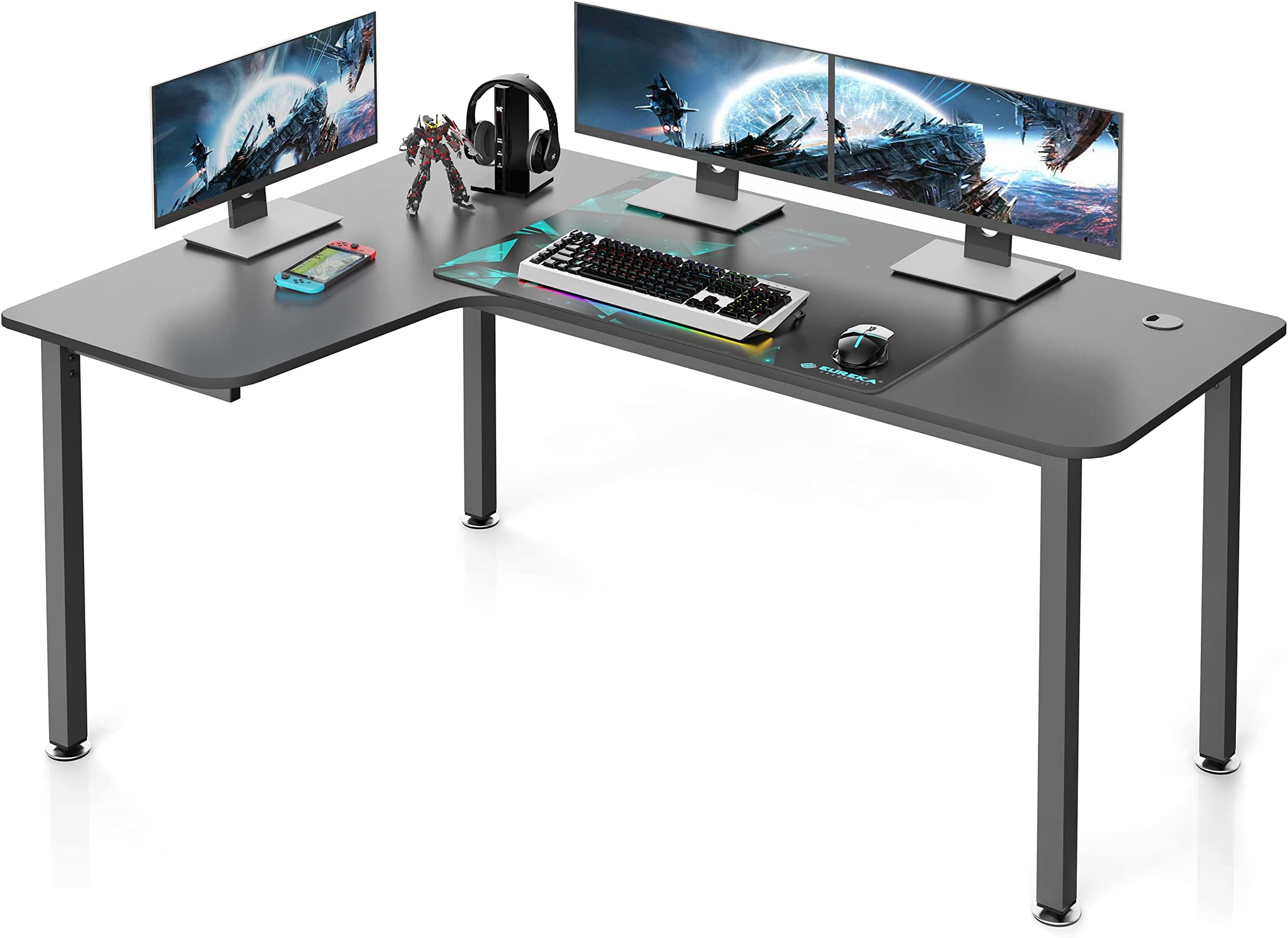 EUREKA ERGONOMIC L Shaped Gaming Desk 155cm, Large Corner Computer Desk with Mouse Pad, Heavy Duty Metal Office Desk with Cable Management, L-Shape PC Table Workstation for Home Office, Black