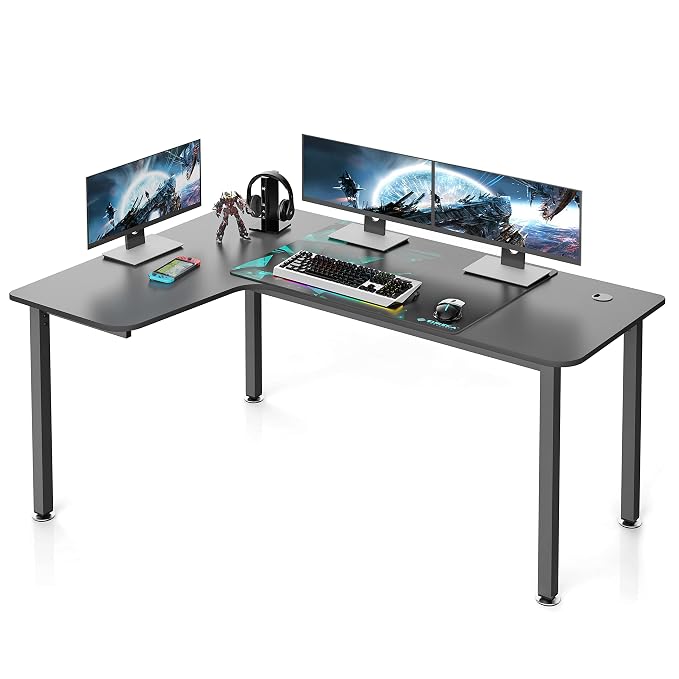 EUREKA ERGONOMIC Metal Finish L Shape Computer Simple PC Gaming Table Desk with Cable Management System Large Mouse Pad for Home Office, (Black, 60 Inch)
