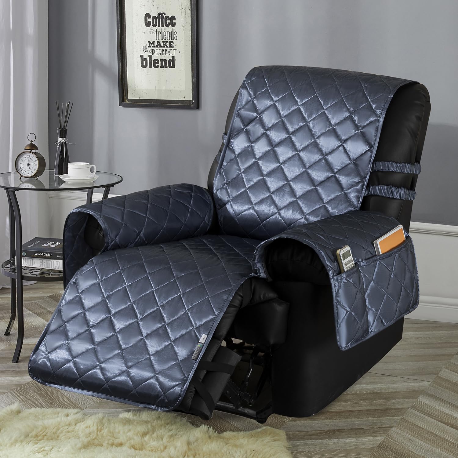 STONECREST Cooling Recliner Chair Cover - Silky Satin Recliner Cover, Recliner Slipcover Stay in Place (Ocean Blue, Recliner 23" Regular)