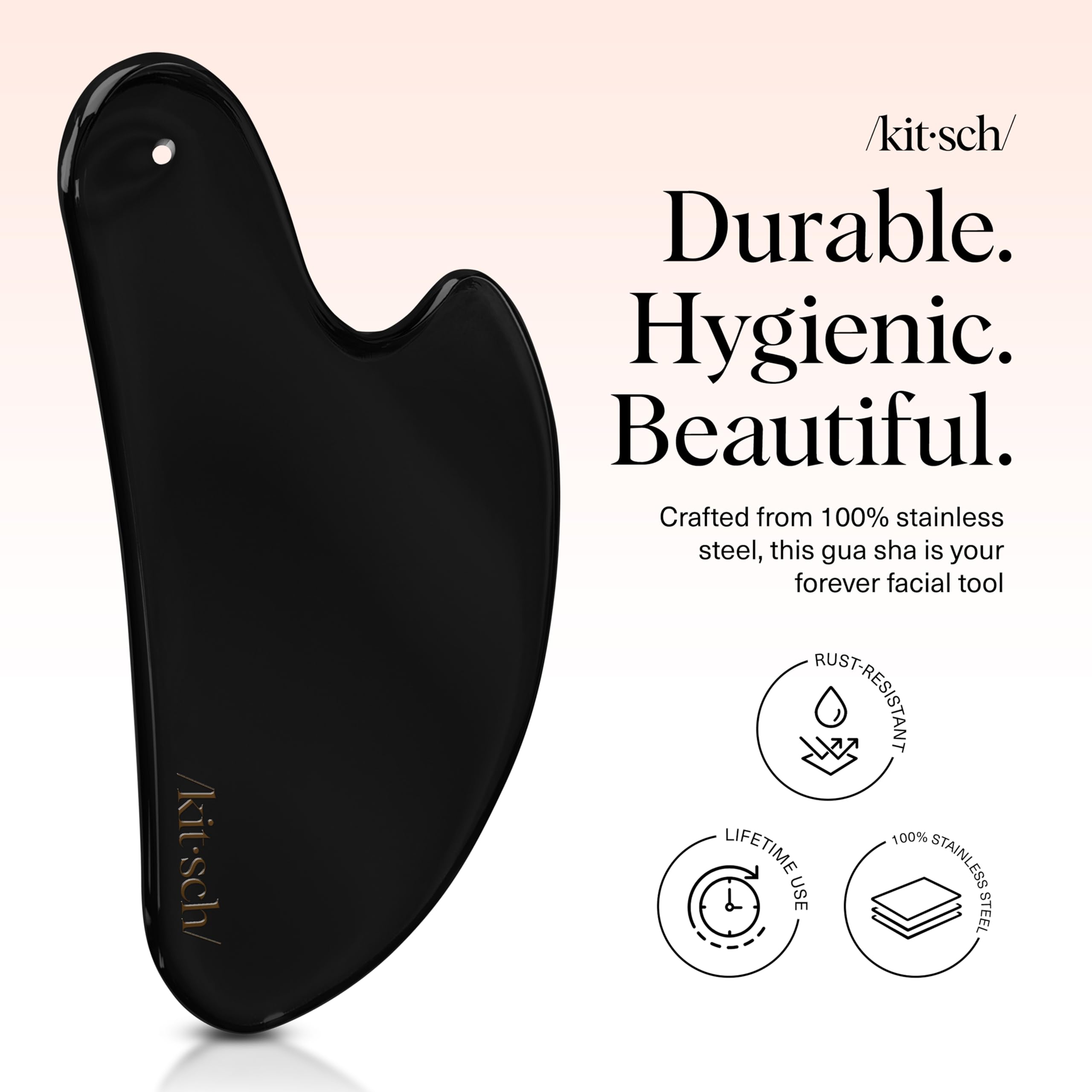 Kitsch Stainless Steel Gua Sha Facial Tools - Guasha Tool for Face, Face Sculpting Tool, Jawline Shaper, Double Chin Reducer, Body Gua Sha Tools, Lymphatic Drainage Massager, Facial Skin Care -: Matte Black