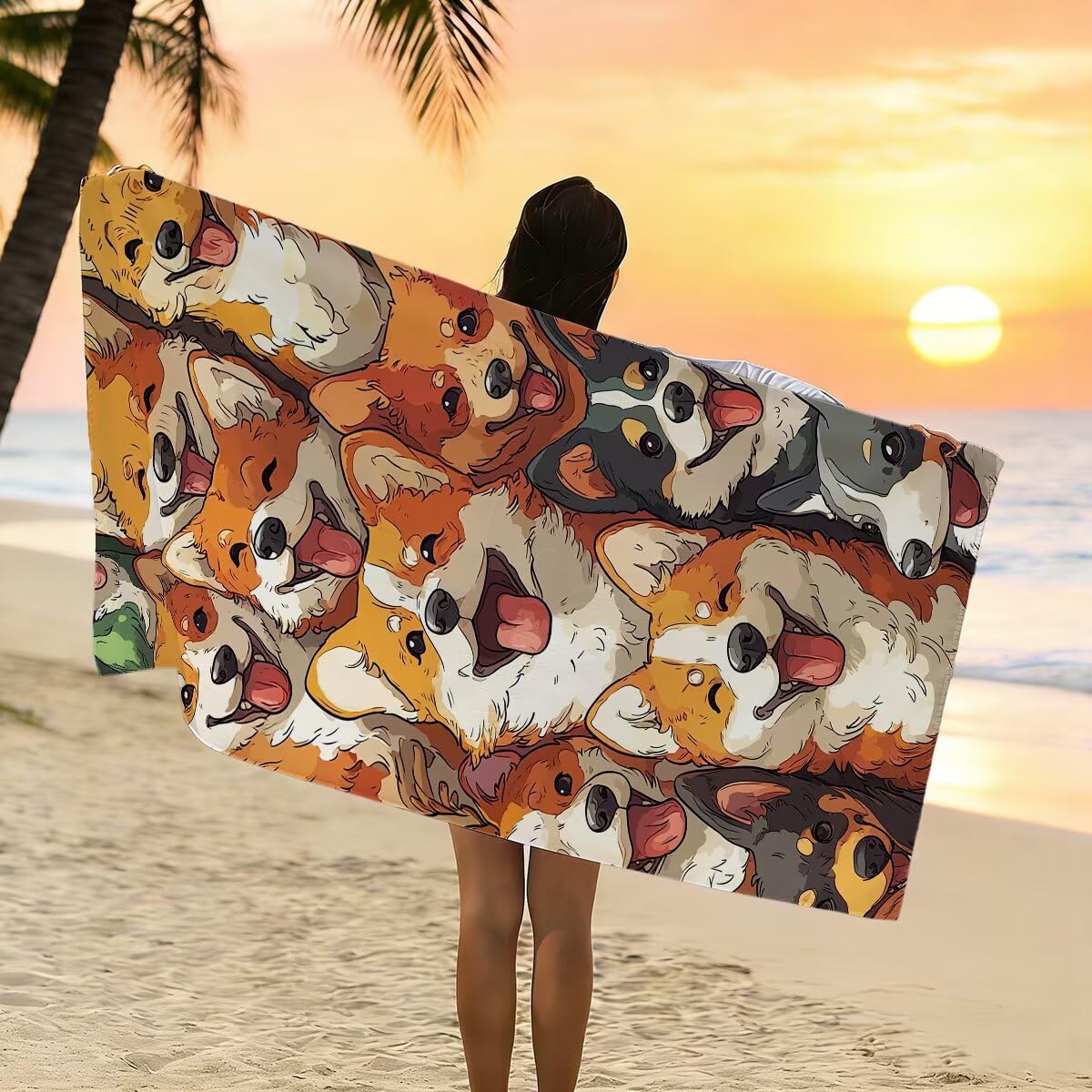 Serviette de Plage Serviette Microfibre, Drap de Bain 80x160cm 2PC, Séchage Rapide Grande Serviettes de Bain, Légères Anti Sable Drap de Plage Microfibre pour Sport Voyages, Cadeau Homme (Chien) -3685