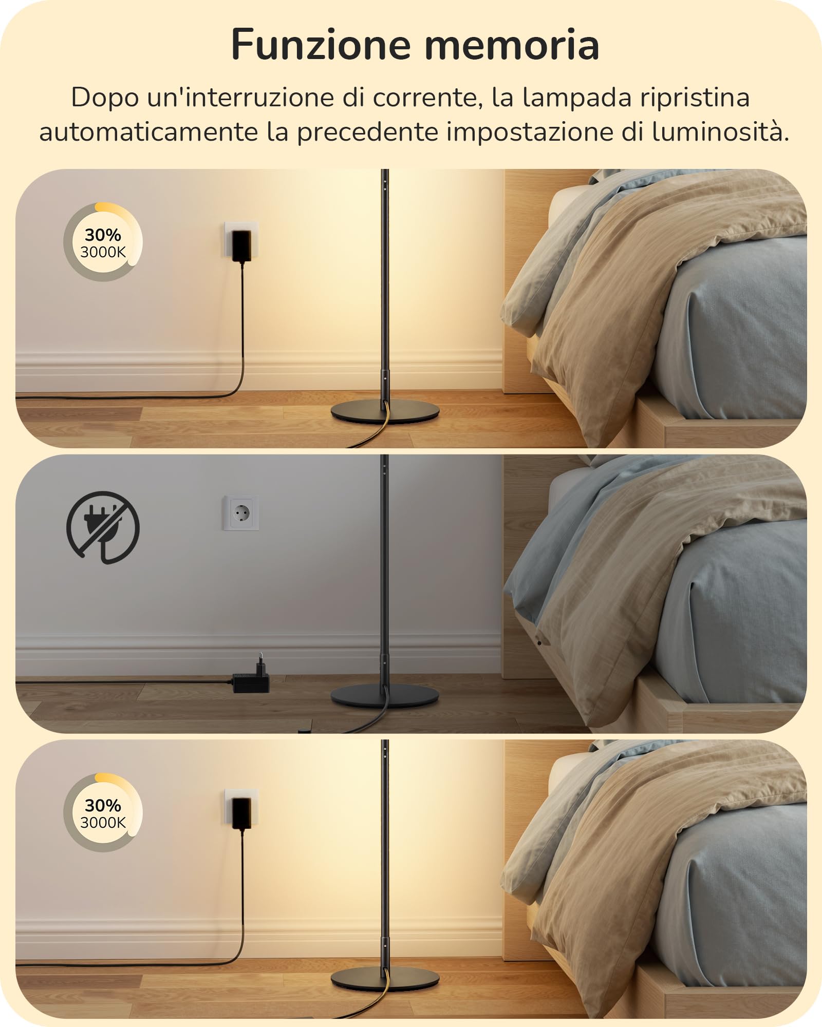 EDISHINE Lampada da Terra LED, Altezza Regolabile, 3000-6000K, Nero | 3 Temperature Di Colore & Dimmerazione Continua, Lampada Angolare Moderna Per Camera E Ufficio Fino A 152 cm