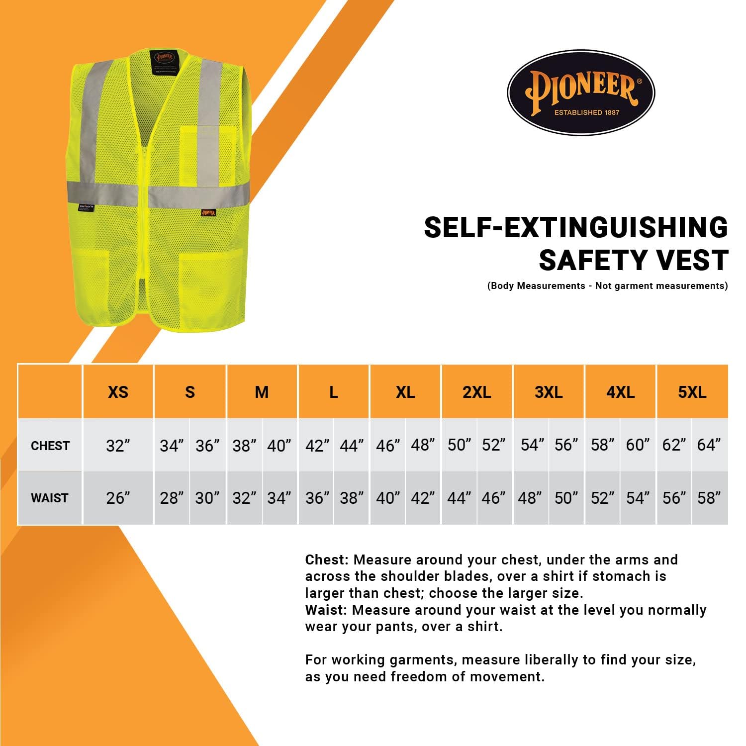 Pioneer Hi Vis Self-Extinguishing FR Safety Vest for Men & Women - Flame Resistant Mesh with Reflective Tape - Class 2 - Image 6