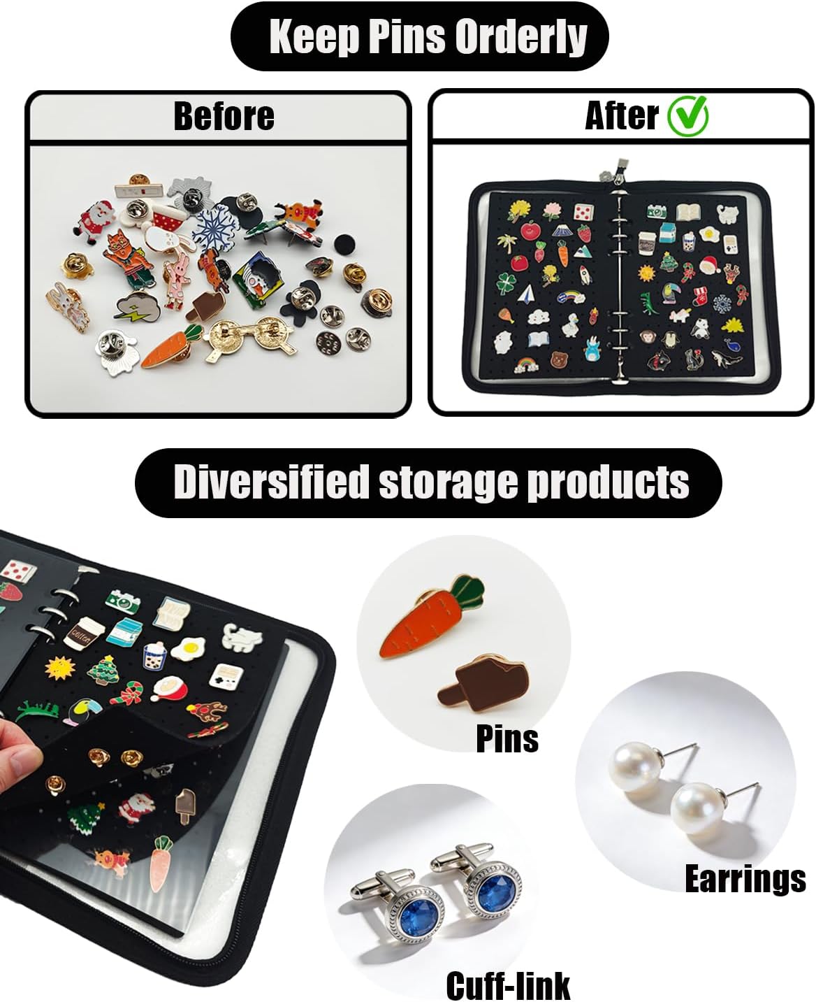 6 Pages Enamel Pin Display Book A5 Pin Collection Book with 50 Pcs Pin Backs Portable Pin Collection Display for Pin Trading Book for Collectors Pin Storage Pin Binder with Clear Protective Pages