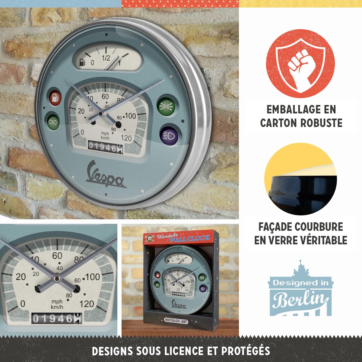 Nostalgic-Art Horloge rétro, Ø 31 cm, Vespa – Tacho