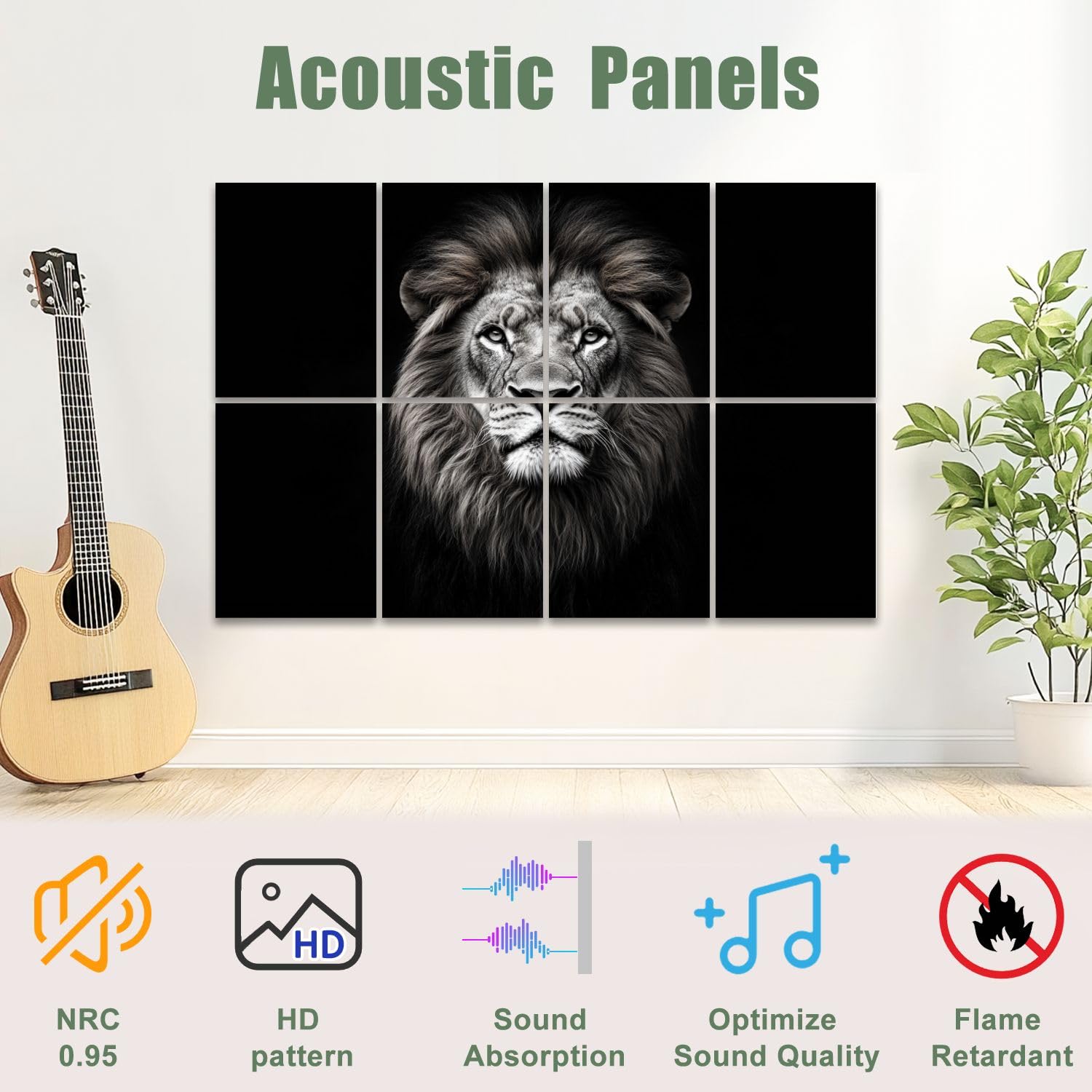 8 Panels Art Acoustic Soundproof Wall Panels - 48x32 Inch Set, Decorative Sound Absorbing Padding For Home Studio