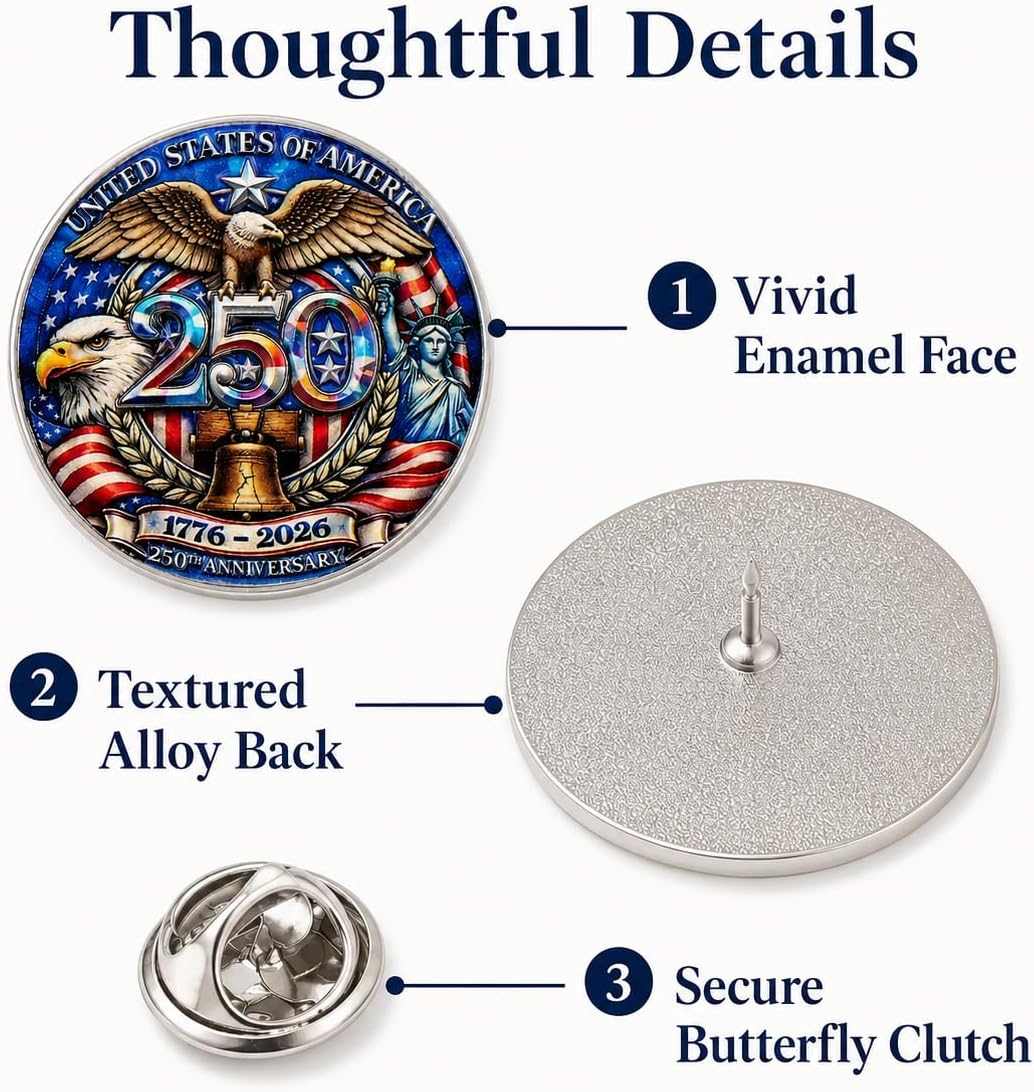 2/10/20PCS USA 250th Anniversary Enamel Pin 1776-2026 Patriotic Retro Lapel Brooch Pin,250 Years of America Commemorative Metal Badge, Independence Day Souvenir Gift for Veterans Collectors Men Women