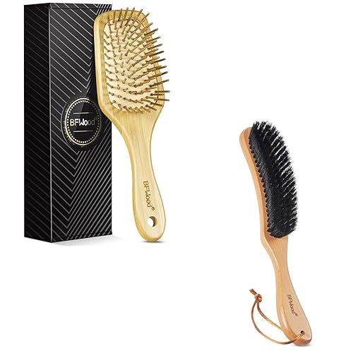 BFWood Cepillo de pelo de paleta para masajear el cuero cabelludo, cepillo de cerdas de jabalí para ropa