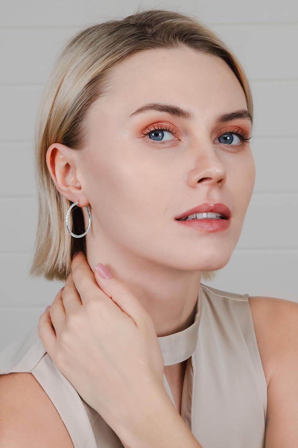 Sterling Silver Diamond Cut Round Hoop Earrings 30mm