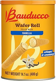 Bauducco Wafer Rolls, Vanilla, 14.1 oz (Pack of 1) - Crispy Cream-Filled Cookies - Gourmet Rolled Wafer Sticks - Premium Dessert Treat - Perfect for Coffee, Parties & Gift Baskets - Family Sharing Snack